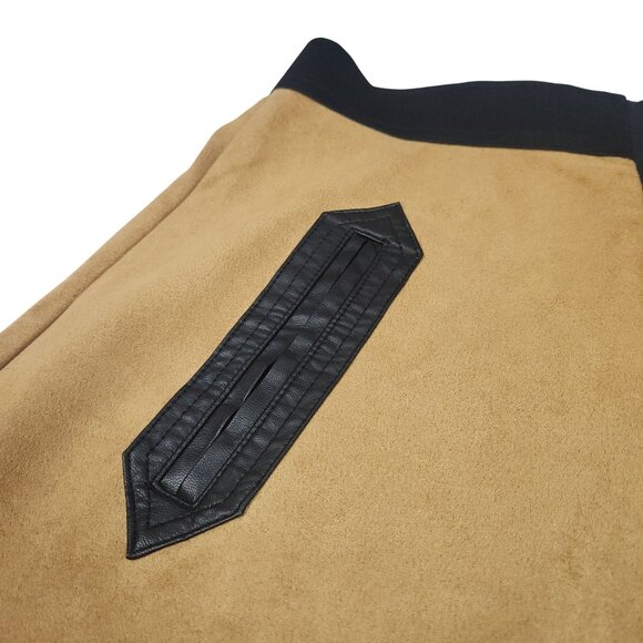 Eci Brown & Black Faux Suede A-Line Skirt With Faux Leather Pockets Size M - Picture 3 of 6